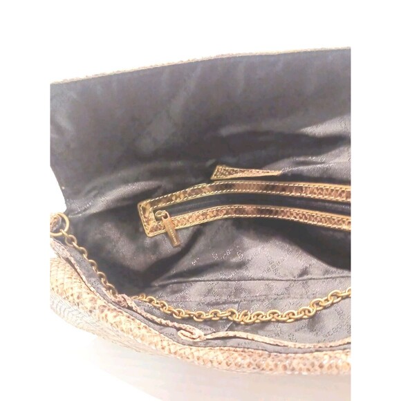 BCBG Maxazria Faux Snakeskin Fold Over Clutch With Chain Shoulder Strap - Picture 7 of 10
